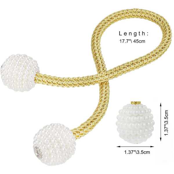 Set med 2 Magnetiska Gardinband - Guld 45cm Gardinband med Magnet för Hem Kontor Hotell