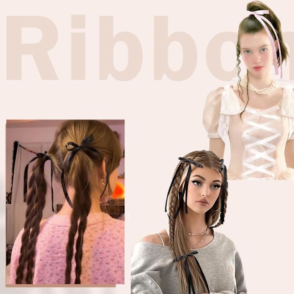6 stycken dubbla lager tofsar band rosett hårklämma för kvinnor och flickor