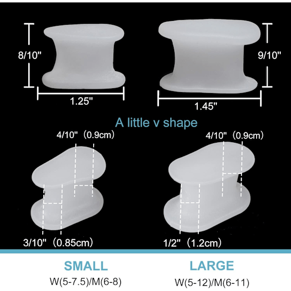 10 Pakke Tåspredere Separatorer, Hallux Valgus Korrigerende Gel Ortopediske Innlegg (1/2'' Tykk) for Hallux Valgus, Overlappende Tær - L Størrelse