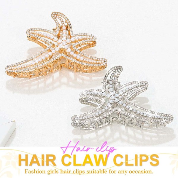 Sjøstjerne Hårklyper Perle Hårklype Gull Metall Hårklyper 2 stk Rhinestone Hårtilbehør for Kvinner