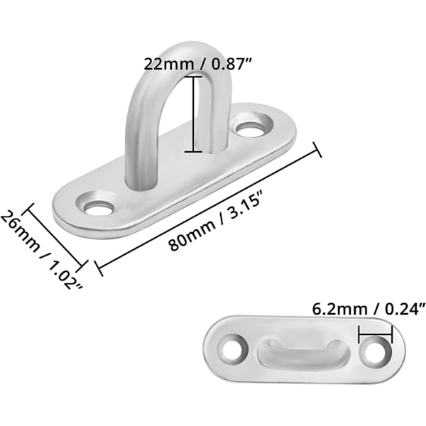 M8 Rustfritt Stål Bru (Pakke med 8) - Heavy Duty Rektangulær U-Formet Vegg- eller Takkrok (80 x 26 mm) - 200 kg Kapasitet - Festeskrue