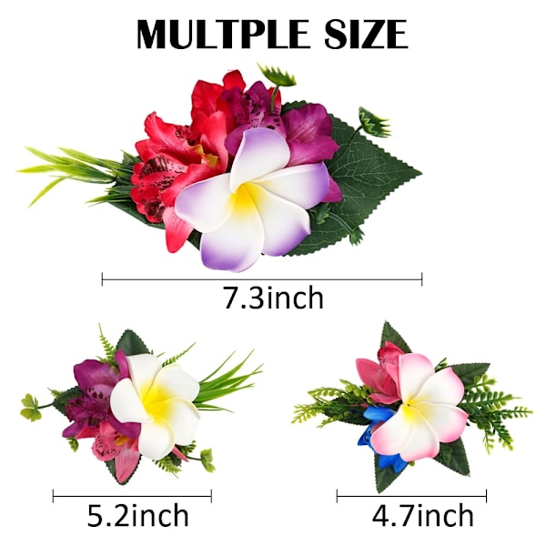 Hårpynt med Hawaiisk Plumeria-blomst for kvinner og jenter - 4 stk. Kunstige blomsterhårspenner og nåler for strand, Luau-antrekk, festfrisyre