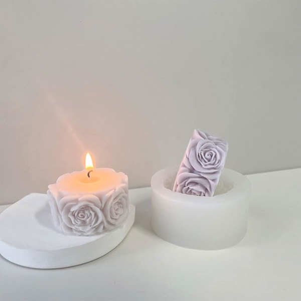 2 stk. Rose Blomst Søyle Lysformer Valentinsdag Sylinder Harpiks Støpeform for Lyslaging Harpiks Støping Silikonform for DIY Lyslaging P
