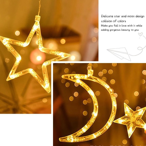 LED String Lights, 3,5m Star Moon Curtain Light juledekorat