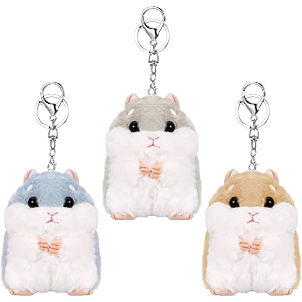 3 söpöä hamsteri avaimenperää (sininen, ruskea, harmaa), pehmeä plushi avaimenperä