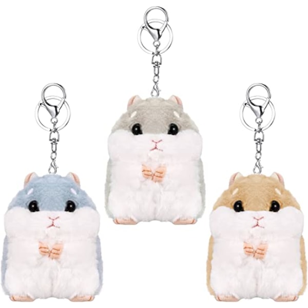 3 söta hamsternyckelringar (blå brun grå), mjuk plyschnyckelring