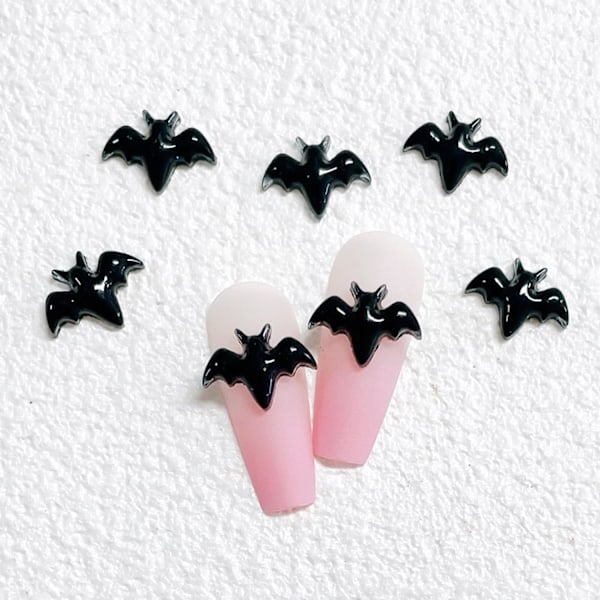 100 st svarta Halloween-minibat-nagelsmycken, tecknade 3D små hartsfladdermöss nagelkonst strass platta baksida söta små nagelsmycken charms mini-fladdermus