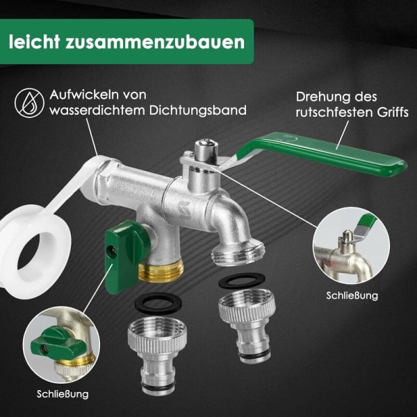 Havefaucet, 1/2 tommer dobbelt udgangshavefaucet, messing, rust- og frostbestandig