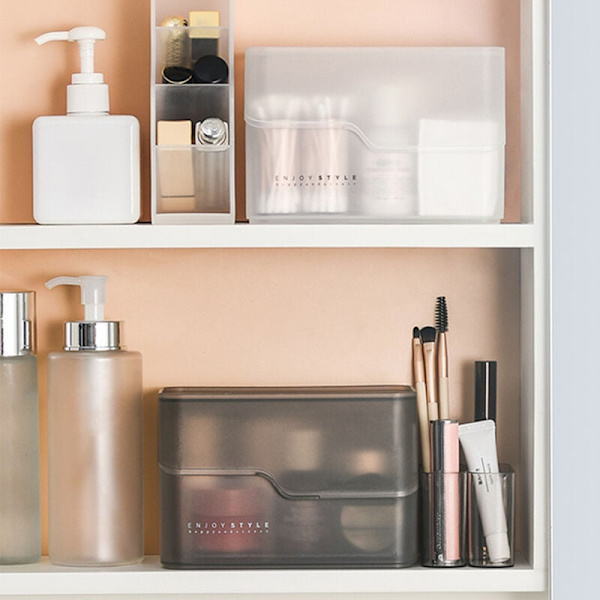 1 stk. Kosmetik Organizer Beholder Makeup Organizer Box Smykke Opbevaringskasse Med Låg Toiletartikler Vatpind Beholder