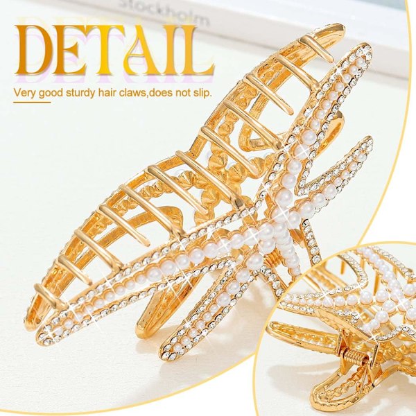 Sjøstjerne Hårklyper Perle Hårklype Gull Metall Hårklyper 2 stk Rhinestone Hårtilbehør for Kvinner