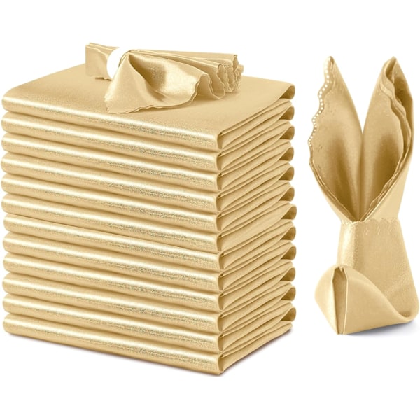 12 Pak Guld Satin Servietter 17x17 Tommer Bryllups Servietter, Skallet Elegant Middagsservietter Kvadratiske Bordservietter Dekoration, Silke Satin Klud Servietter til Hvile