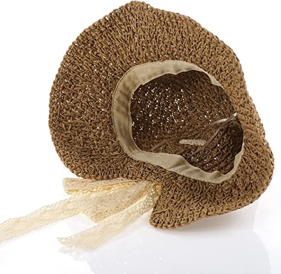 Dame bredbremmet stråhat (khaki) solhat foldbar bonnet bu