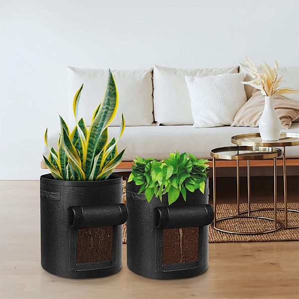 4 ikke-vævede 7 gallons sorte planteposer, kartoffelplanteposer, s