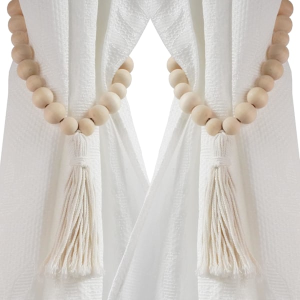 2 Pak Boho Gardinbindinger til Gardin Tilbageholdere, Træperle Gardinholdere Uden Borekroge, Børneværelse Drapering Tilbageholdere Holder, Gardinbinding