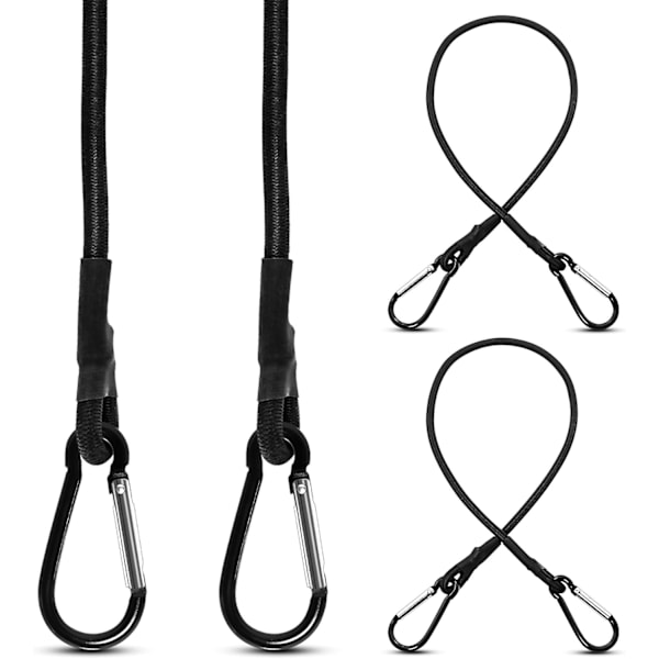 4-pack Bungee-snören med Karabiner, 60cm Bungee-snören med Krokar, Bungee-snören för Camping, Presenningar, Tält, Bagage, Bil och Cykel