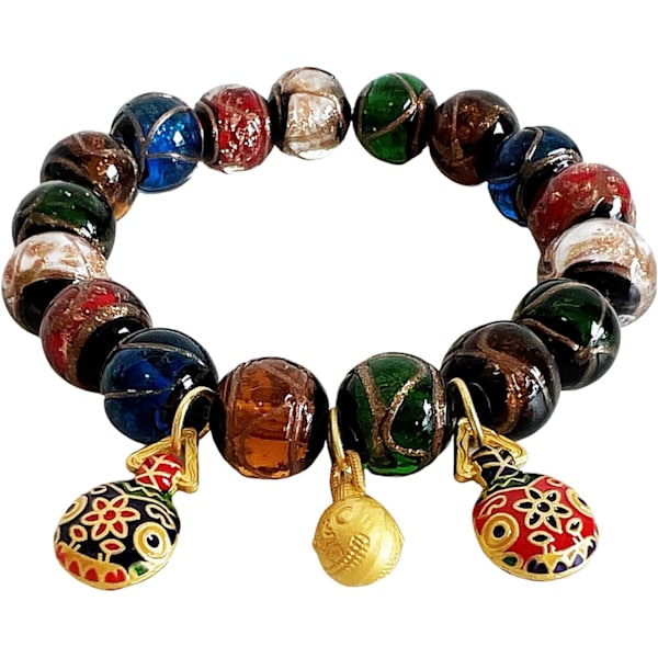 Harmoni och välstånd Wellness Armband: Flerfärgade glaspärlor och berlocker, omfamna hälsa, karriär, kärlek och visdom
