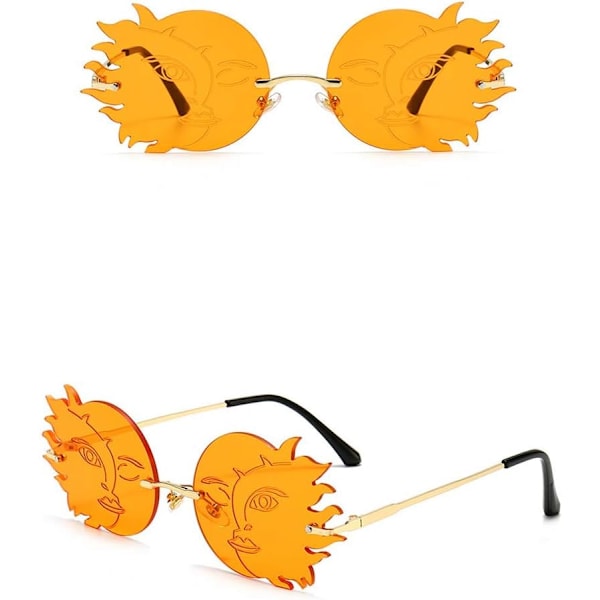 Rammeløse Runde Solbriller Kvinder Trendy Sjove Polygonale Måne Smiley Damebriller