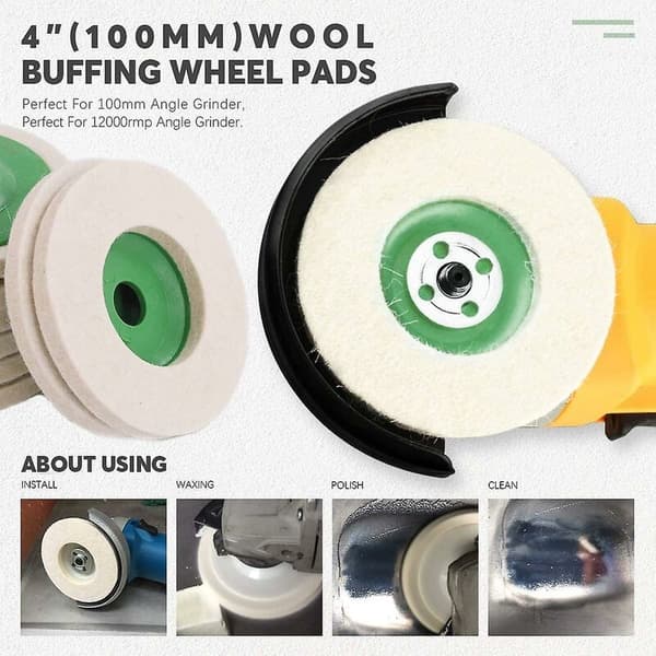 Gröna - 10 ullfiltpoleringsdiskar för vinkelslipar, 10cm/8mm