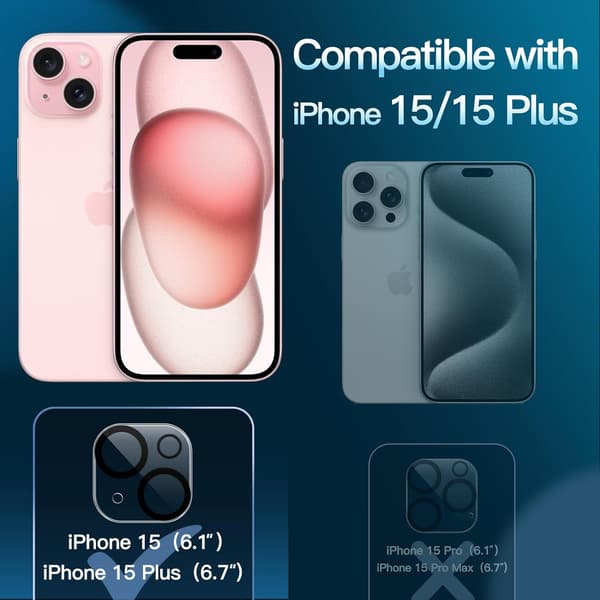 3-pack bakkameraobjektivskydd för iPhone 15 6,1\" och iPhone 15 Plus 6,7\"