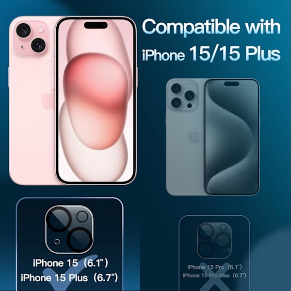 3-pak bakkamera linsebeskytter for iPhone 15 6.1\" og iPhone 15 Plus 6.7\"