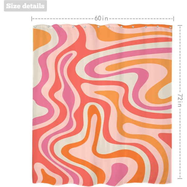 Abstrakt Pink Bruseforhæng, 150 x 180 cm (B x H), Vandafvisende Stof Retro Bruseforhæng med Kroge