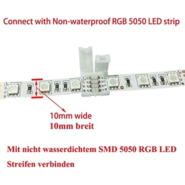 RGB 5050 LED Strip Connector 4-stifts snabbkopplingar för 10 mm breda