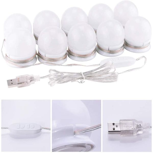Speilbelysning, 10 Hollywood-pærer Dimmbare LED-lyssett Lampe for B