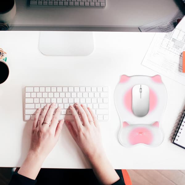 Ergonomisk musemåtte med håndledsstøtte, blød hukommelsesskum musemåtte håndledspude støtte, sød kat skridsikker base gaming musemåtte til hjemmekontor computer
