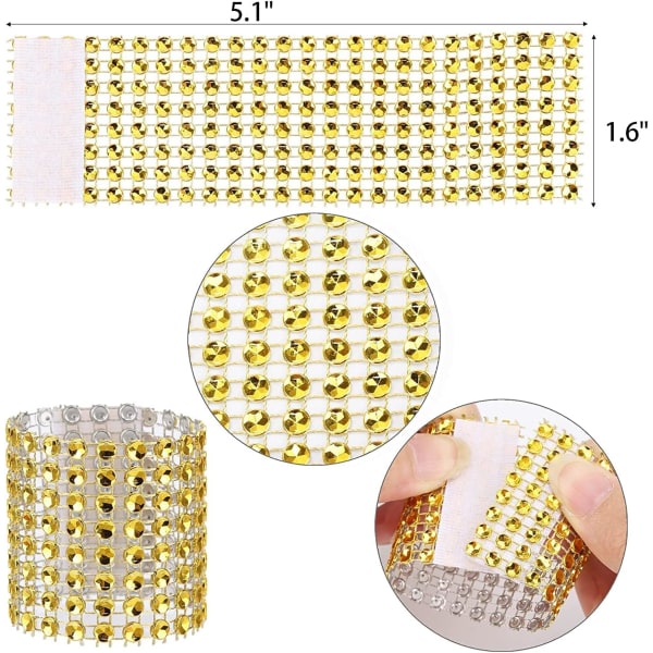 100 stk. Servietringe (Guld) Bord Rhinestone Bånd Skinnende Rhinestones