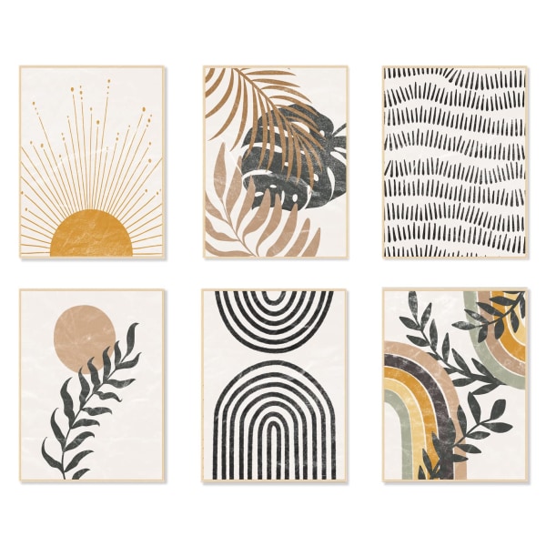 (20X25cm, Oinramad) Bohemisk Väggkonsttryck Set om 6, Mid-Century