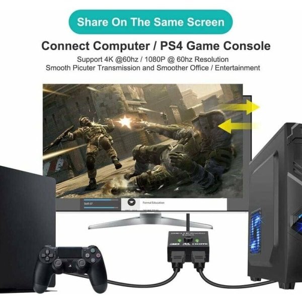 HDMI-bryter, tosidig 4K HDMI-splitteradapter 2 inn 1 ut