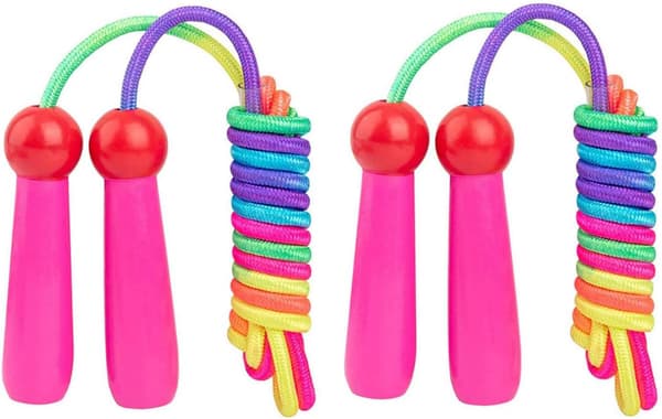 Hopprep för barn, 2-pack, justerbar hopprep med trähandtag