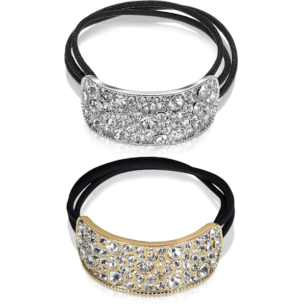 2 st diamant hästsvanshållare elastiska strass håraccessoarer guld silver hästsvans manschett stretchig glitter hårband F