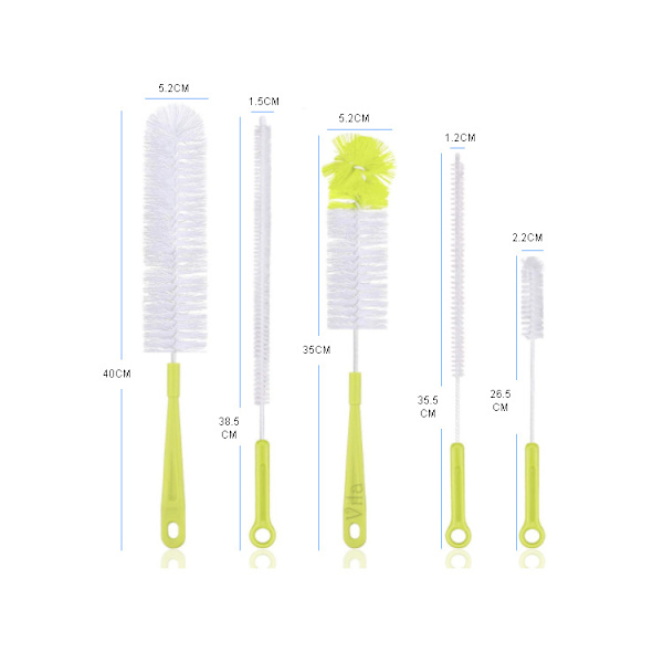 Flaskerensestørste, 5 stk Nylon Rørbørster for Glassflasker