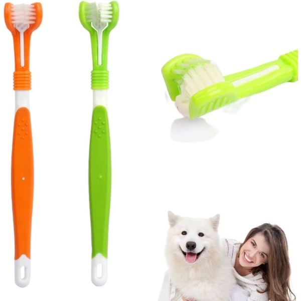 Ocean 2 stk Pet tandbørste (grøn og orange), hundefinger tandbørste