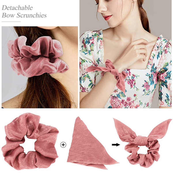 6 stk. Scrunchies Hårbånd Silke Satin Scrunchy - Sød Sløjfe Kanin Øre Hår Elastik Hestehale Holder Bobler Blød Elegant Ela