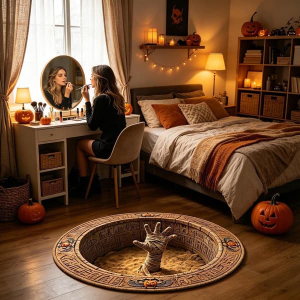 Rund 3D Halloween Måtte 60 x 60 cm - Optisk Illusion Måtte
