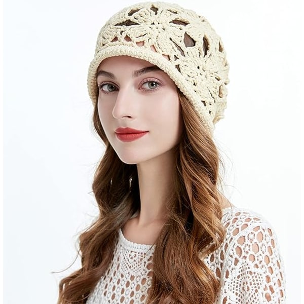 Håndlaget strikket slouchy beanie for kvinner (beige) vår høst