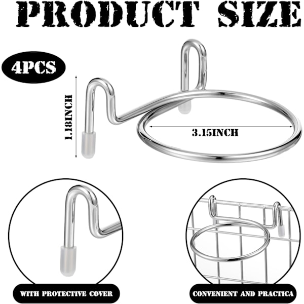 4 stk. Koppholder for handlevogn, drikkeholder for handlevogn, metallkoppholder for handlevogn, feste for hengende kaffe, konisk kopp (sølv, enkel)