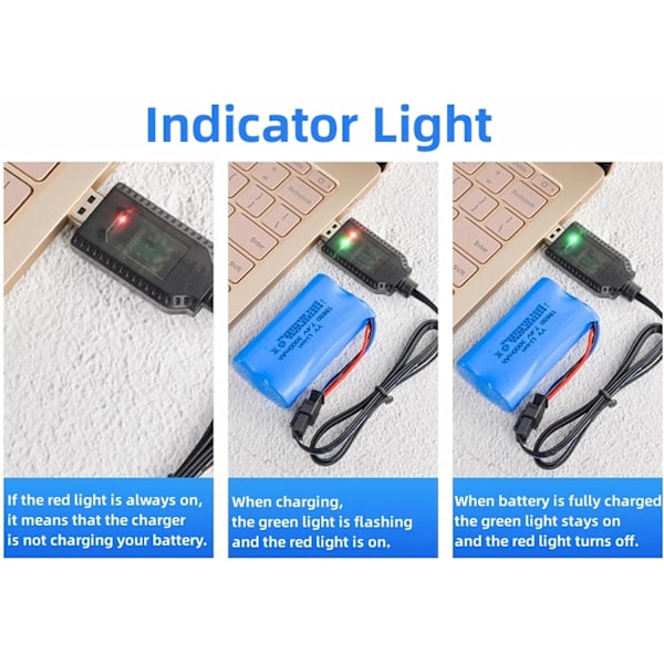 USB Laddningskabel RC Universal med SM-3P-kontakt för 2S 7.4V LiPo-batteri, Kompatibel med RC-bil RC-båt RC-drönare RC-flygplan och andra fjärrstyrda