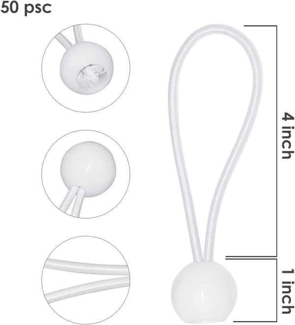 Ocean 50 stk Elastiske Bold Bungee Snore (Hvid), Tarp Spændebånd til