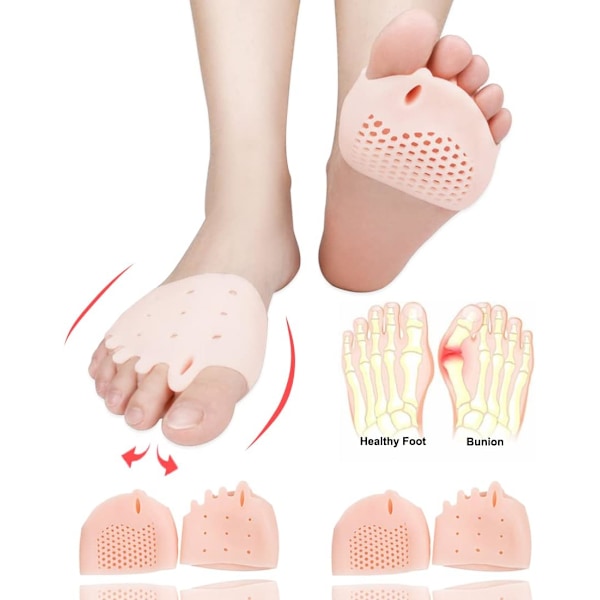 2 par Metatarsaldynor, Tåseparerare, Mjuk Gel Bunion Corrector Kudde, Tådistanser, Andningsbara & Återanvändbara, Perfekt för Mortons neurom, Diabetiska fötter,