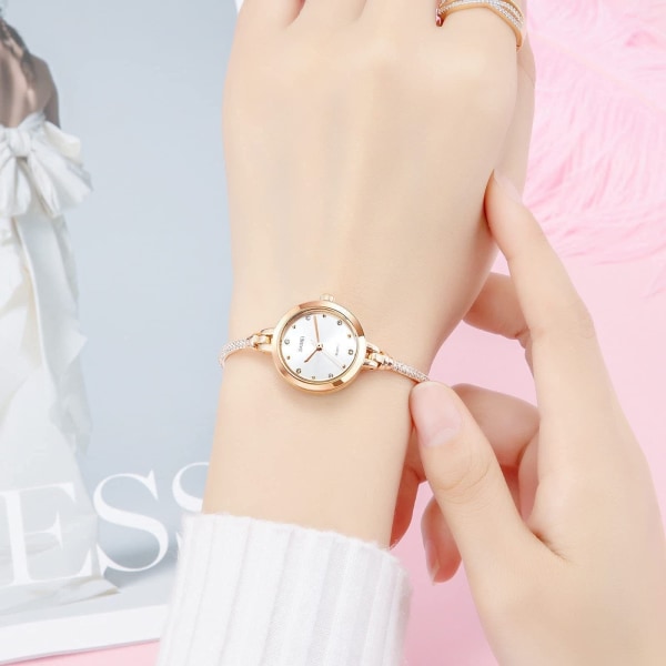 (Sølv) Ur Kvinders Analog Kvartsur Diamantbesat Armbånd