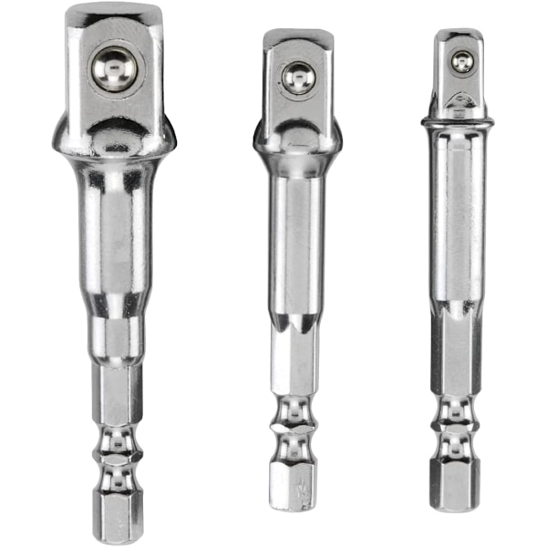 3-delt adaptersett for piper - sekskant til firkant for bor, piper, skrutrekkere og bitsholdere, 1/4, 3/8, 1/2 tomme