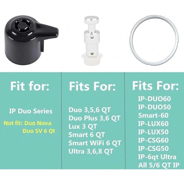 Reservedele Sæt til Instant Pot Duo 5, 6 Quart Qt IP-DUO50 IP-DUO60, Inkluderer Dampudløserhåndtag Tætningsring Dampudløserventil og Flydeventil