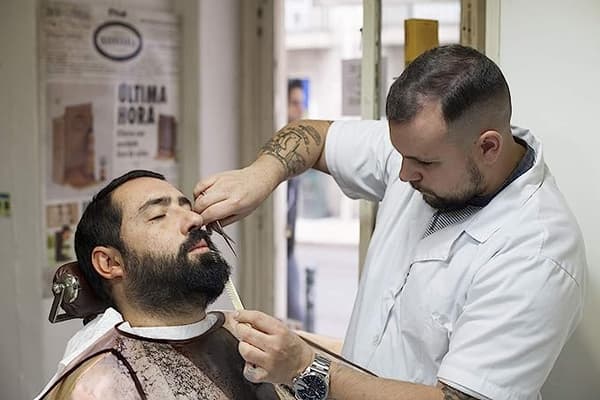 Barberforklæde i khaki, hårklippeskærm salon barber hår