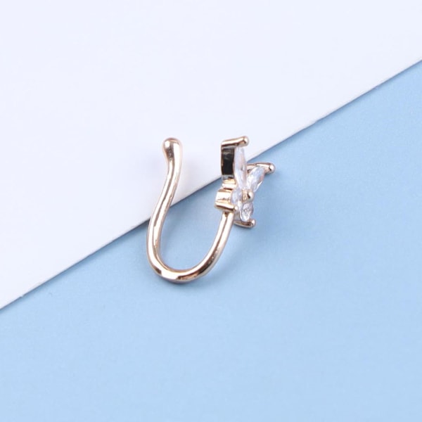 Kristallfjäril Näsring Guld Falsk Septum Näsringar Små Fjärils Näsringar Dubbar U-formad Clip-on Näsring Böjbara Näsring Dubbar Smycken fo