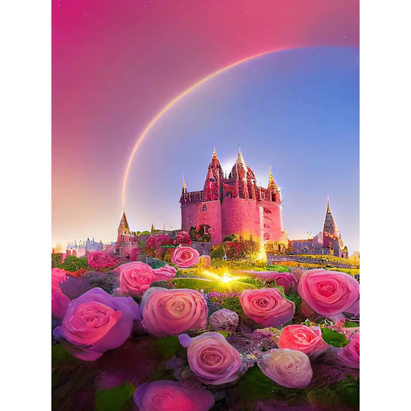 Timanttimaalaus Art Kits (Fantasia Linna) (Punainen) 30x40cm, 5D Timantti