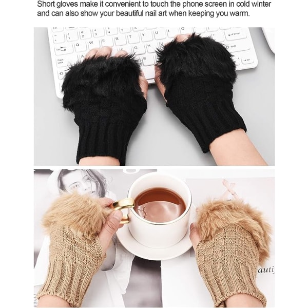 2 paria Winter Fingerless Gloves Lyhyet kosketusnäytölliset käsineet T