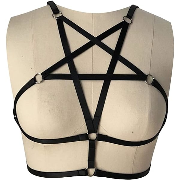 2 stk Sexy Kvinne Sele Halsbånd Pentagram Kropp Sele BH Bur